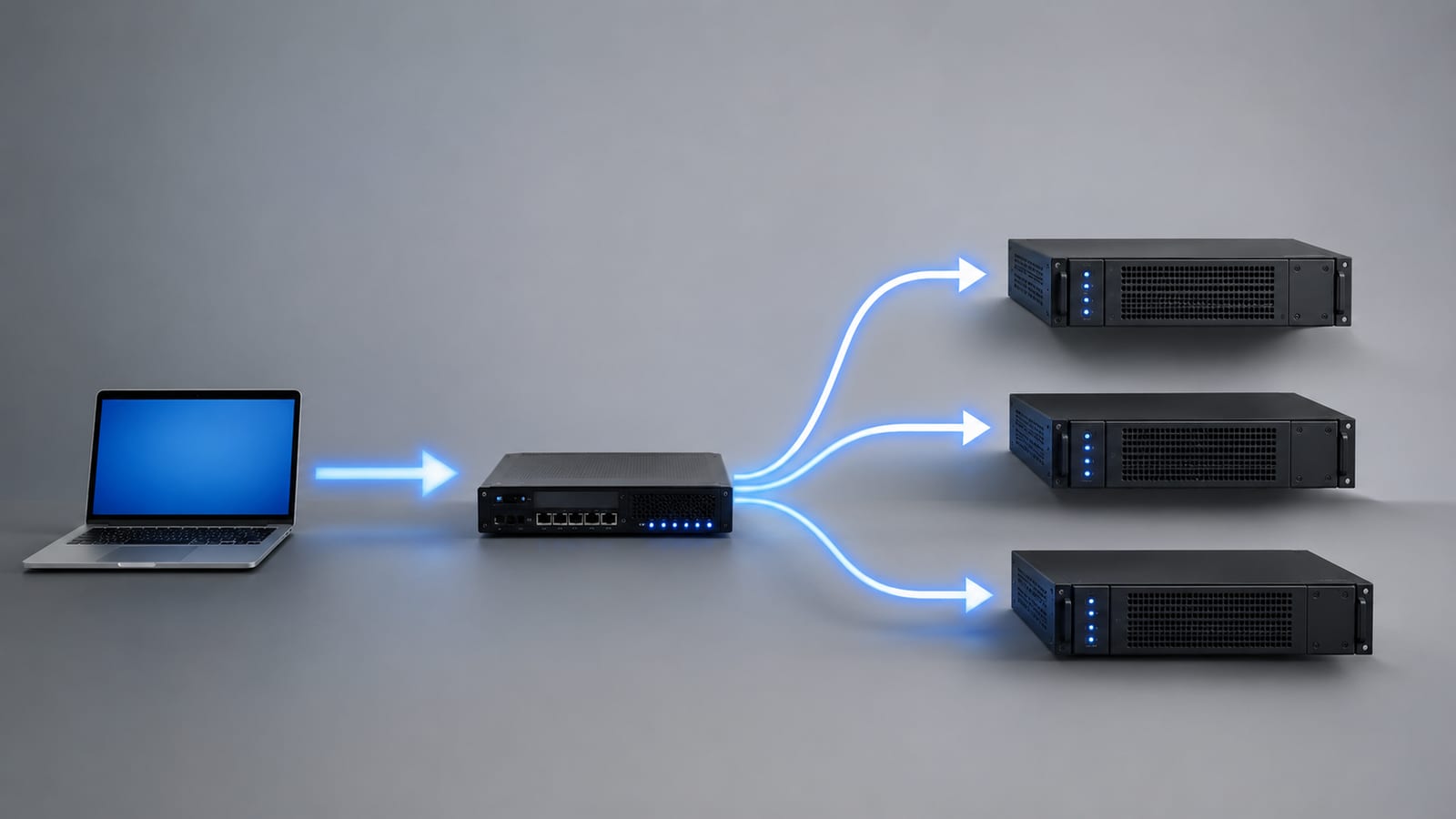 Set Up a Reverse Proxy on Linux Hosting diagram with laptop switch and servers