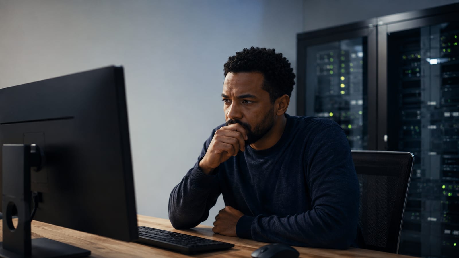 System administrator carefully reviewing logs before executing critical commands