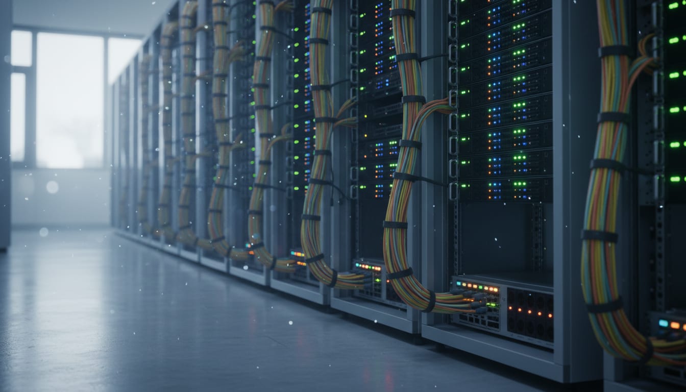Production server environment with rack-mounted hardware and active monitoring systems