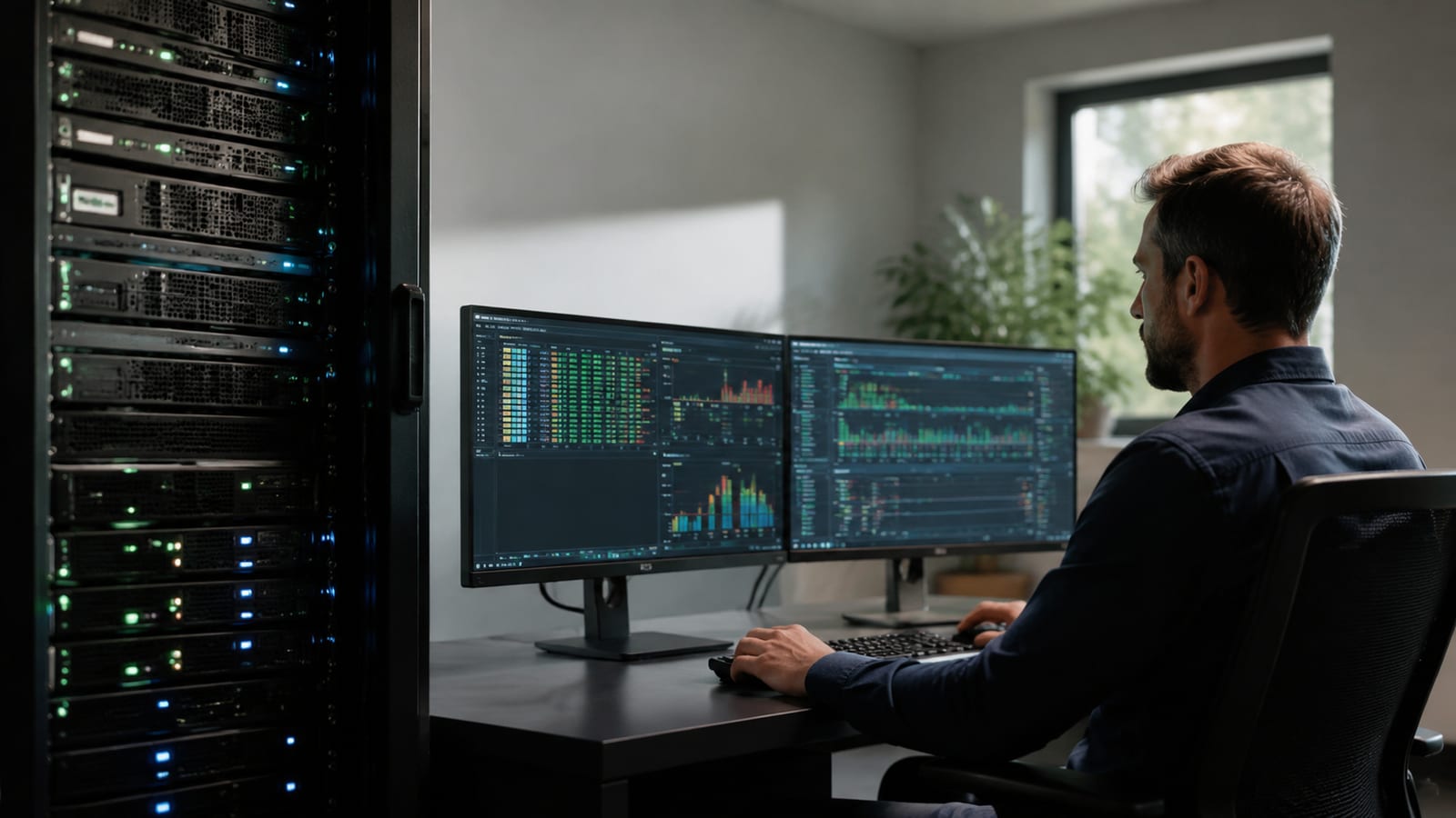 Linux server environment with multiple terminal windows monitoring process communication and system resources