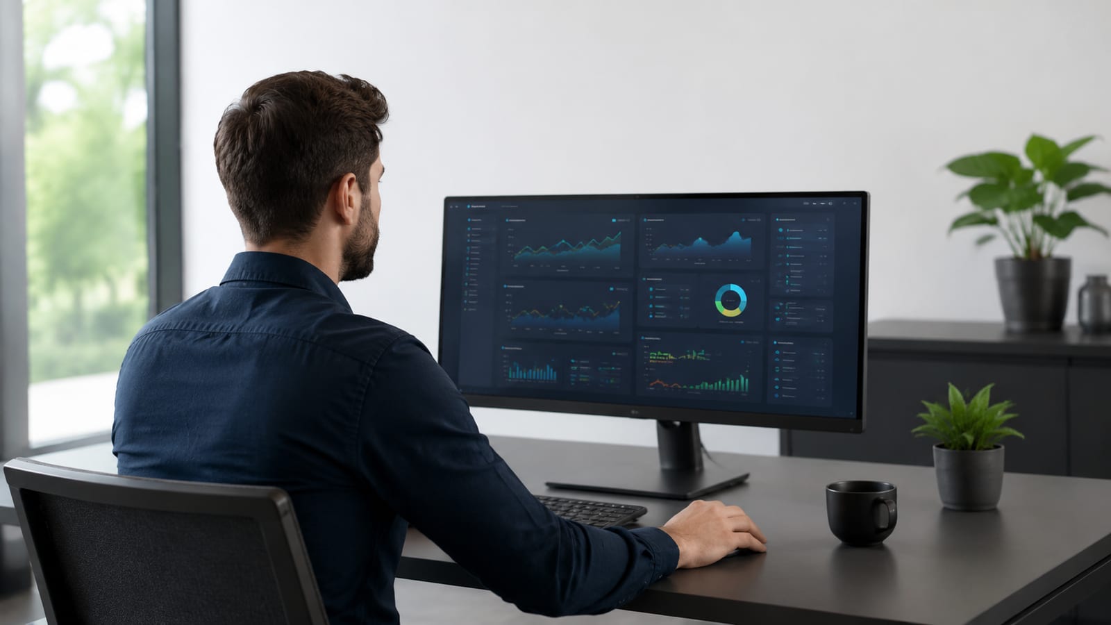 Administrator viewing server control panel dashboard on computer monitor