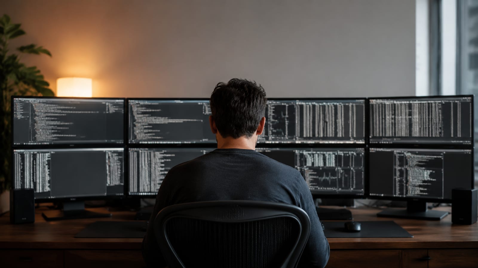 Administrator viewing terminal output with kernel debugging information on multiple screens