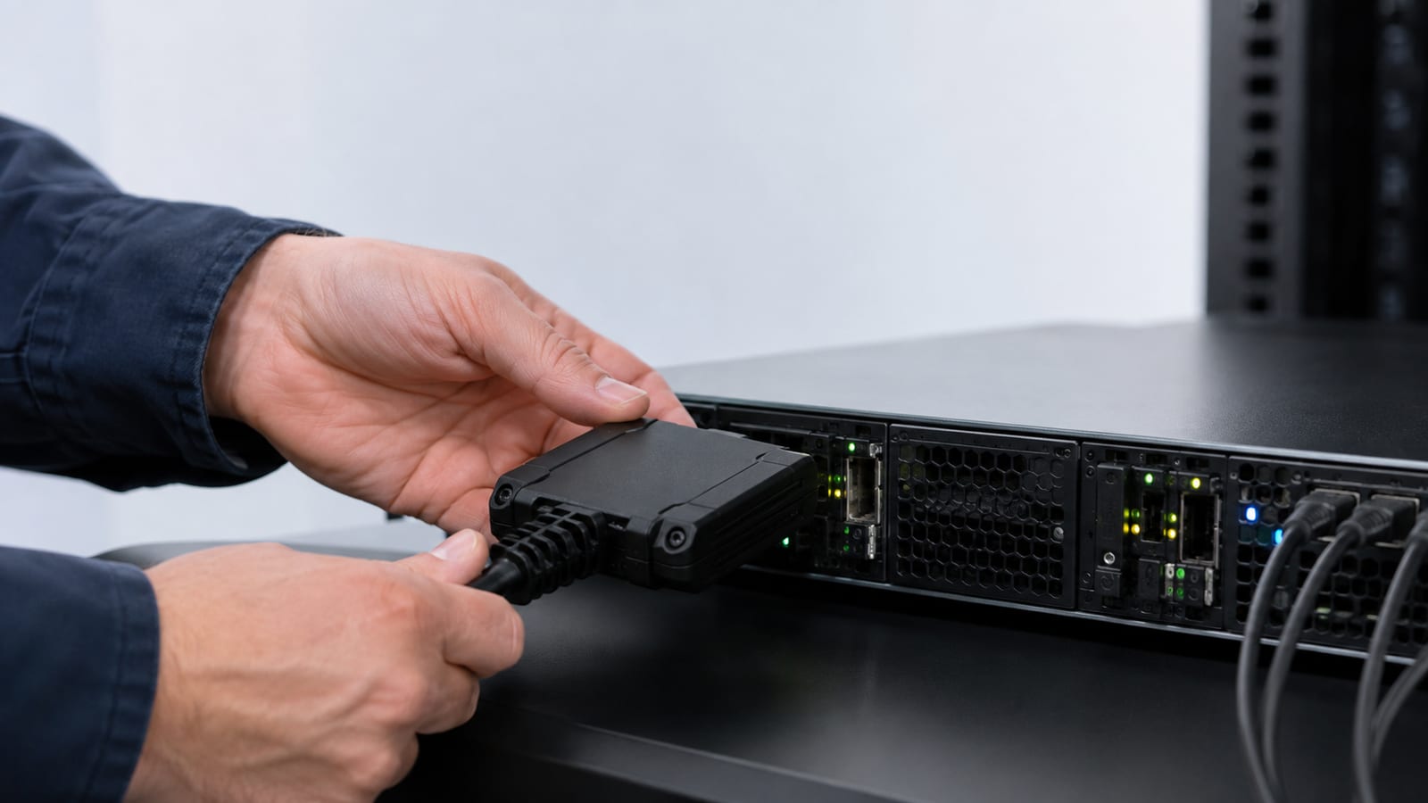 Administrator tracing shell processes beside a Linux server using diagnostic tools without visible screens